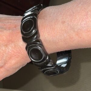 Bakelite Carved Black Geometric Bracelet